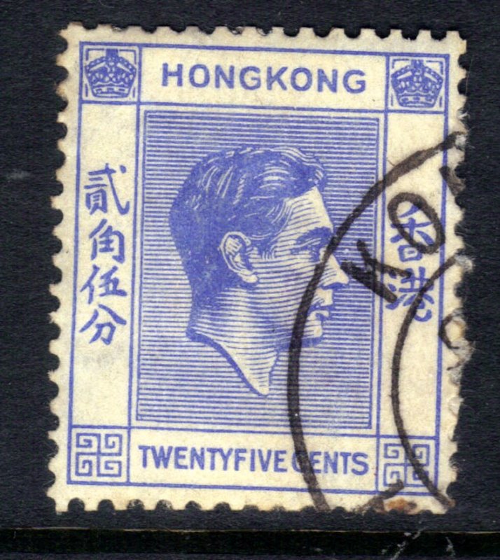 Hong Kong 1938 - 52 KGV1 25ct Bright Blue Used SG 149 ( T98 )