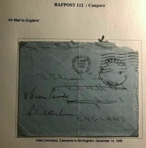 1946 India Command Cawnpore RAFPOST Airmail Cover To Birmingham England