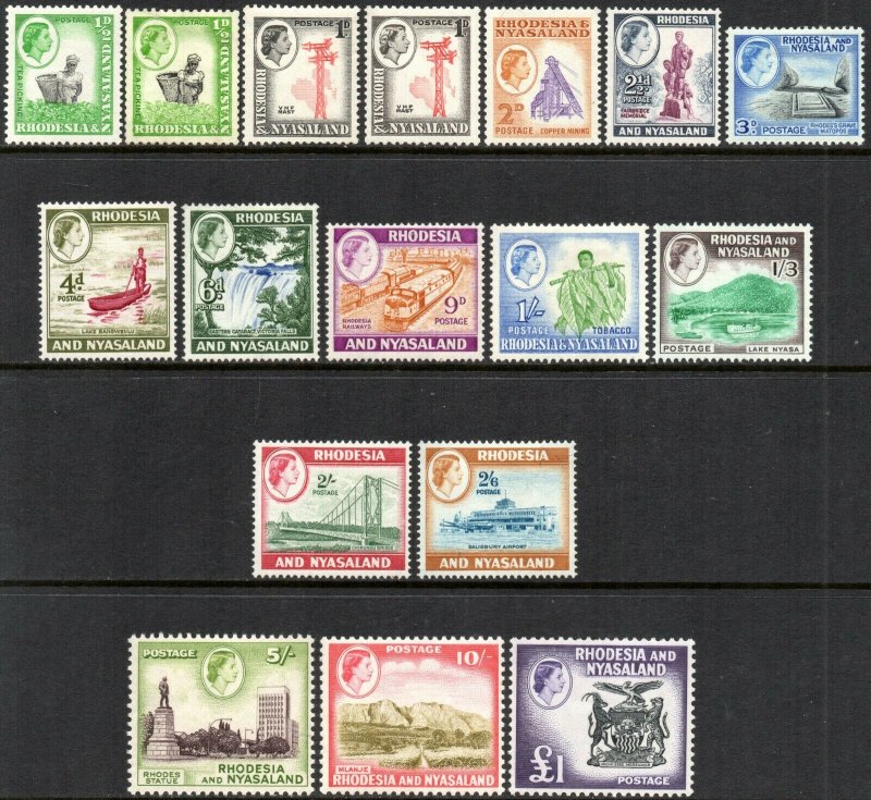 1959 Rhodesia & Nyasaland Sg 18/31 Set of 17 Values Mounted Mint