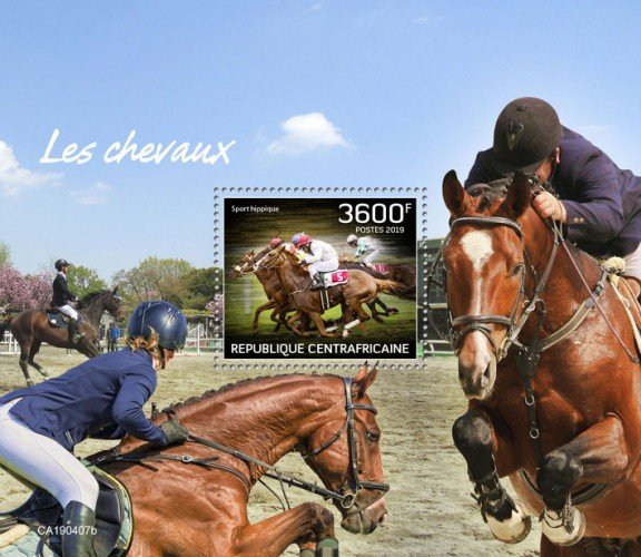 C A R - 2019 - Horses - Perf Souv Sheet - MNH