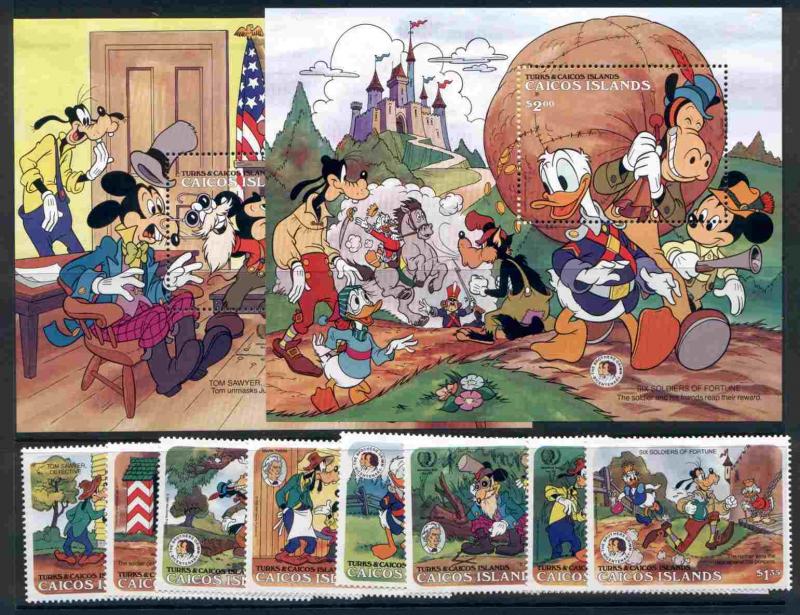 Caicos Islands 78-85 MNH Disney, Horse, Mark Twain, Donald Duck, Brothers Grim