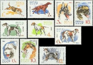 USSR Russia 1965 Hunting and Service Dogs Set of 10 stamps MNH