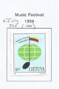 LITHUANIA - 1994 - Music Festival -  Perf Single Stamp - M L H