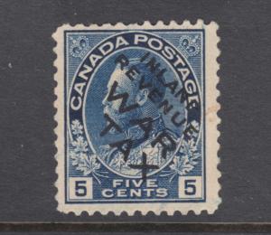 Canada Uni MR2Bi used.  1915 5c blue WAR TAX with INLAND REVENUE WAR TAX ovpt