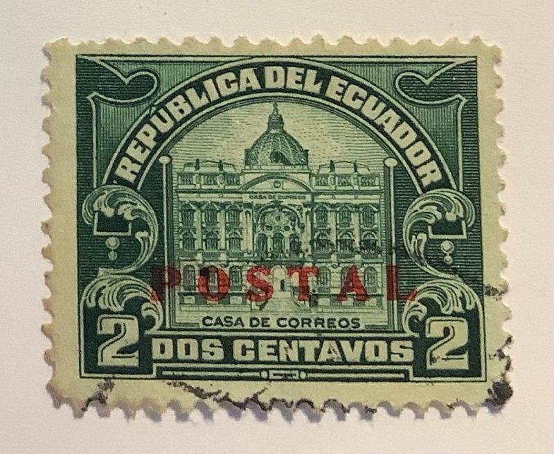 Ecuador 1929 Scott 302 used - 2c,  Poste office in Quito, Postal Tax Overprint
