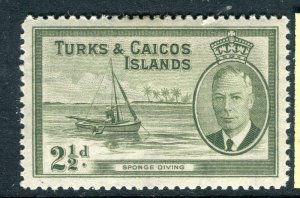 TURKS CAICOS; 1950s early GVI pictorial issue Mint hinged Shade of 2.5d. value