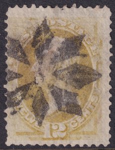 #151 Used, F-VF, Yellow green, fancy cancel, 1 short perf (CV $220 - ID41084)...