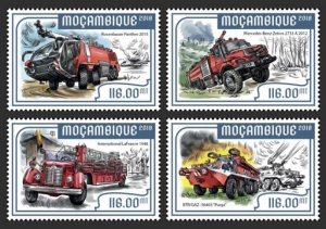 Mozambique - 2018 Fire Engines - Set of 4 Stamps - MOZ18202a