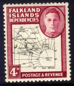 Falkland Islands Depd 1946 - 49 KGV1 4d Claret & Black Map Lmm SG G13 ( G459 )