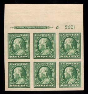 MOMEN: US STAMPS #383 PLATE BLOCK OF 6 MINT OG NH SUPERB LOT #89305