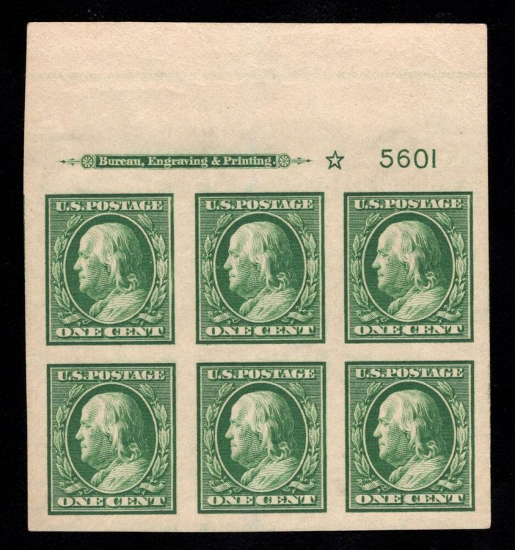 MOMEN: US STAMPS #383 PLATE BLOCK OF 6 MINT OG NH SUPERB LOT #89305