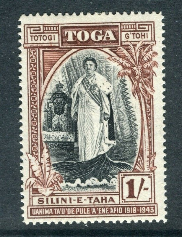 TONGA; 1944 early Queen Salote Silver Jubilee issue Mint hinged 1s. value