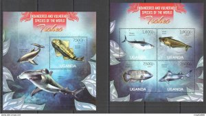 2013 Uganda Fishes Marine Life Endangered & Vulnerable #3020-3+Bl417 ** Ug031