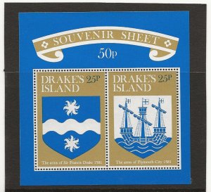 GB local issue Drakes Island Francis Drake & Plymouth souvenir sheet   MNH