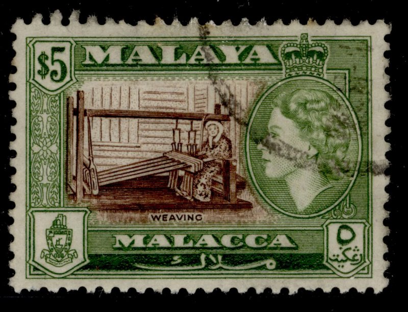 MALAYSIA - Malacca QEII SG49, $5 brown & bronze green, FINE USED. Cat £50.