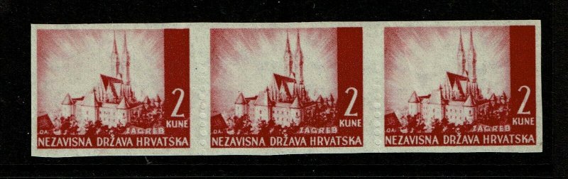 Croatia SC# 36 Partial Imperf Strip of 3 / Mint Hinged - S9616