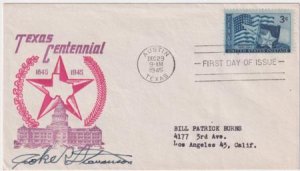 US 938  Autographed FDC  Signed by Gov. of TX, Coke R. Stevenson