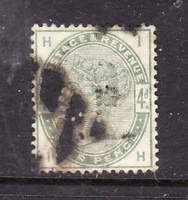 Great Britain-Sc#103-used 4p green QV-CP perfin-1884-