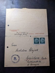 1941 Germany Concentration Camp Folded Postcard Cover Sachsenhausen to Graudenz