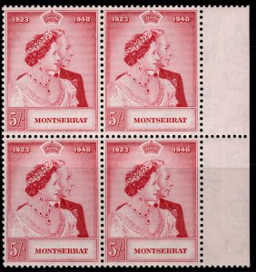 MONTSERRAT GVI SG116, 5s ROYAL SILVER WEDDING, NH MINT. Cat £48. BLOCK X 4