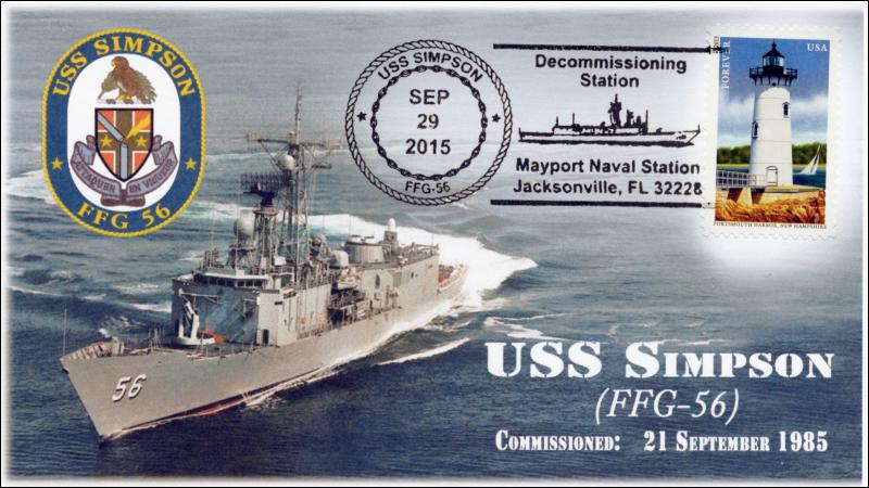 2015, USS Simpson, Pictorial Postmark, Decommissioning, FFG-56, 15-215