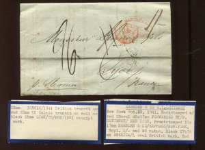 1841 Harnden & Co. Cover  NYC to Lyon France with Extensive Content LV6987