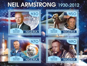 Stamps. Space. Famous people. Neil Armstrong 2019 year 1+1 sheets perforated