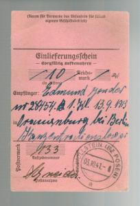 1941 Germany Oranienburg Concentration Camp money order Receipt KZ Edmund Gonder