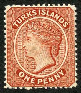 TURKS ISLANDS SG49 881 1d brown-red wmk CC sideways Fresh and Fine Mint