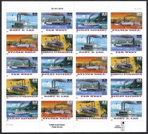 United States #3091b-3095b 32¢ Riverboats.  Mini-sheet. Special die-cut MNH