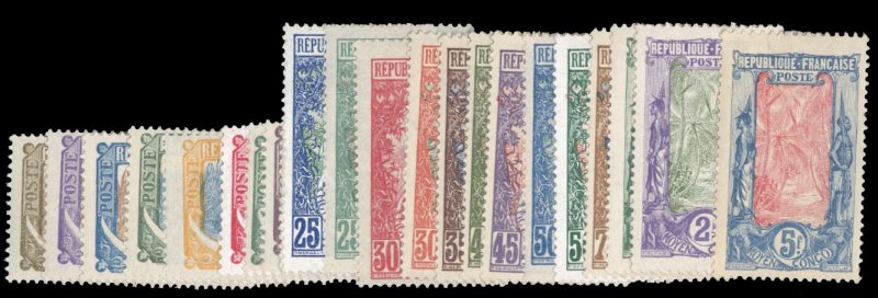 French Colonies, Middle Congo #1-22 Cat$134.45, 1907-22 1c-5fr, complete set,...