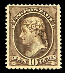 United States, 1870-1888 #209 Cat$175, 1882 10c brown, hinged