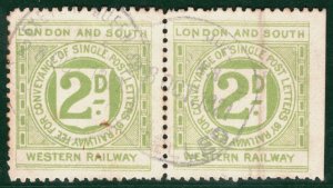 GB Devon L&SWR RAILWAY Letter Stamps RARE *Pair* 2d EXETER QUEEN ST 1921 SBW27