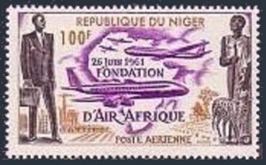 Niger C22,MNH.Michel 23. Air Afrique 1962.Modern,Ancient Africa.Plane,Map,Sheep.