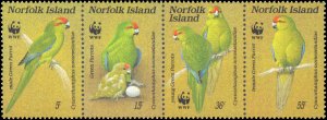 Norfolk Island #421, Complete Set, Strip of 4, 1987, Birds, World Wildlife Fu...