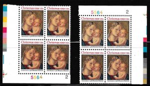 United States Christmas Stamps Plate Blocks Scott 2578 1991 Madonna & Child