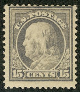 US #418 SCV $80.00  F/VF mint lightly hinged, wonderfully well centered, fres...