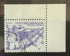 Nicaragua 1986 Scott 1532 CTO -  9.00 C$,  Agrarian Reform,  Cotton and fabric