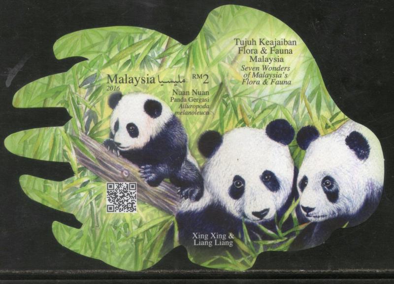 Malaysia 2016 Seven Wonders Flora Fauna Panda Odd Shaped Imperf M/s MNH # 12639