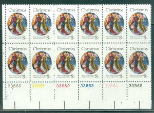 1972 Christmas Angels Plate Block Of 12 8c Postage Stamps, Sc 1471, MNH, OG