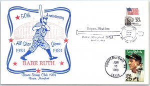 U.S. EVENT COVER 50th ANNIVERSARY ALL-STAR GAME BABE RUTH 1933-1983 BOPEX BOWIE