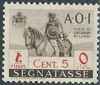 Italian East Africa J14 (unissued, mnh, ng) 5c lion hunter (1943)