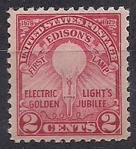 US  Sc# 654 Edison Electric Lights MNH Sm. Thin