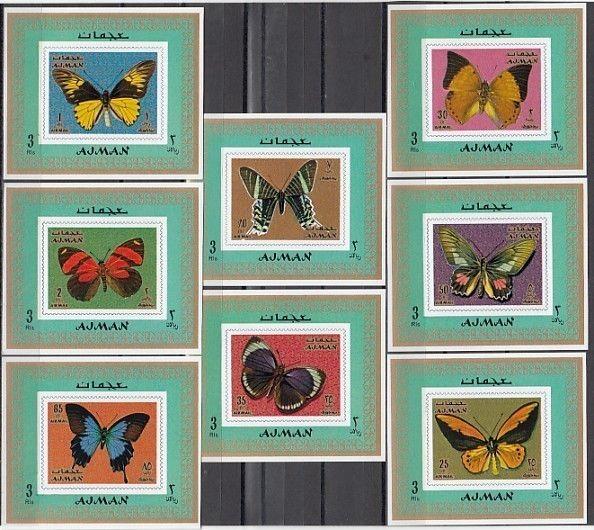 Ajman, Mi cat. 747-754 C. Butterfly values on Miniature s/sheets.