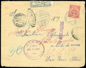 EDW1949SELL : MEXICO Scott #393D on Scarce 1914 cover with Great markings.