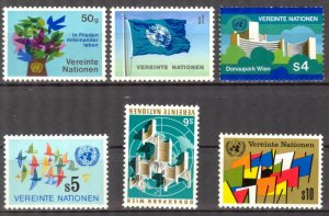 United Nations Vienna 1979 Definitive Birds Trees Flags set of 6 MNH