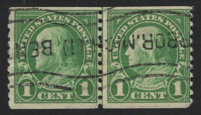 United States USED Scott Number 597 JOINT LINE PAIR  F-VF #Y2  -  BARNEYS