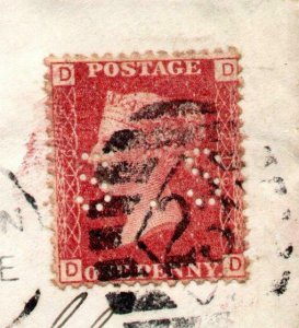 PENNY RED PLATE 216 USED ON COVER WITH 'SS' PERFIN