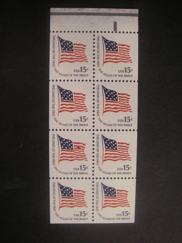 Scott 1598a, 15c Ft McHenry Flag, pane of 8 with tab, MNH Americana Beauty