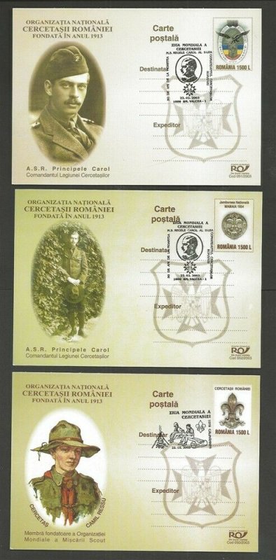 2003 Romania Boy Scouts pre-stamped postcards w Scout cancel (3)